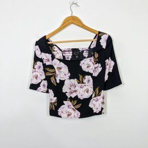 Free Press Black Floral Square Neck Top NWOT